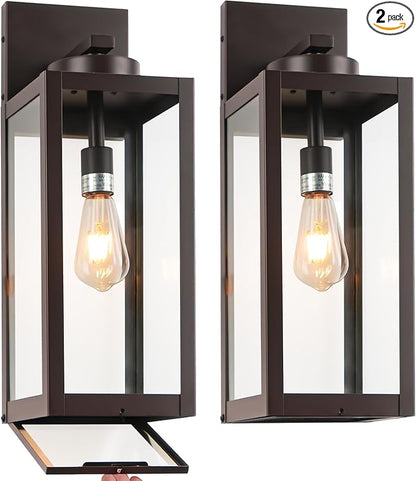 20" Large Outdoor Wall Lights with Closed Bottom - Oil Rubbed Bronze Outdoor Light Fixture Porch Lantern Wall Mounted, Waterproof Modern Exterior Wall Sconce Coach Lamps for House, E26, 2 Packs