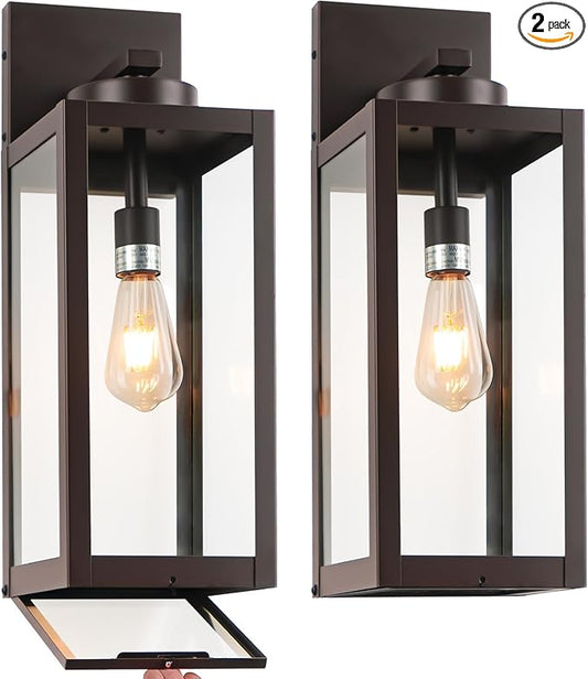20" Large Outdoor Wall Lights with Closed Bottom - Oil Rubbed Bronze Outdoor Light Fixture Porch Lantern Wall Mounted, Waterproof Modern Exterior Wall Sconce Coach Lamps for House, E26, 2 Packs
