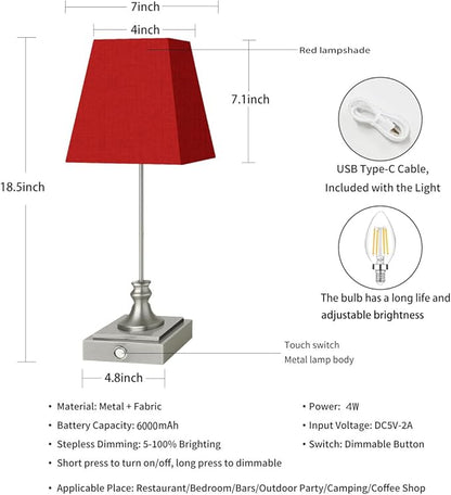 Rechargeable LED Table Lamps with Stepless Touch Control,Sliver Cordless Lamp for Living Room&Bedside&Patio&Shower,Small Desk Lamp(6000mAH Battery),1 Pack for Home Decor,Best Gifts for Family