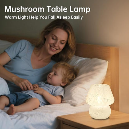 Mushroom Lamp Table Lamp for Bedroom,Desk Bedside Small Lamps for Living Room Night Stands,Mushroom Decor Cute Mini Modern Mid Century Lamps,Unique Aesthetic Home Living Room Decor(White-1)