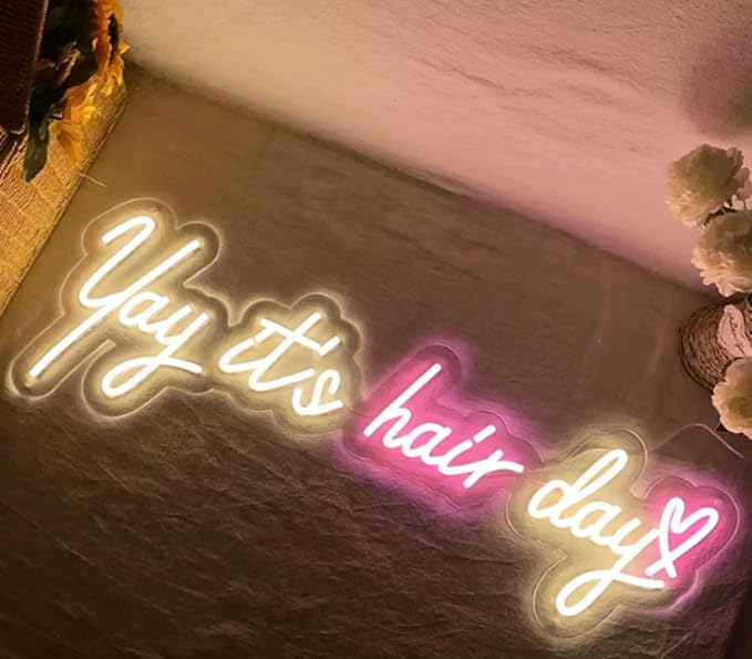 Yay It's Hair Day Heart Custom Hair Salon LED Neon Sign Night Light Wall Barber Shop Beauty Room Studio Sign Decor Wedding Decoration Size:20inch