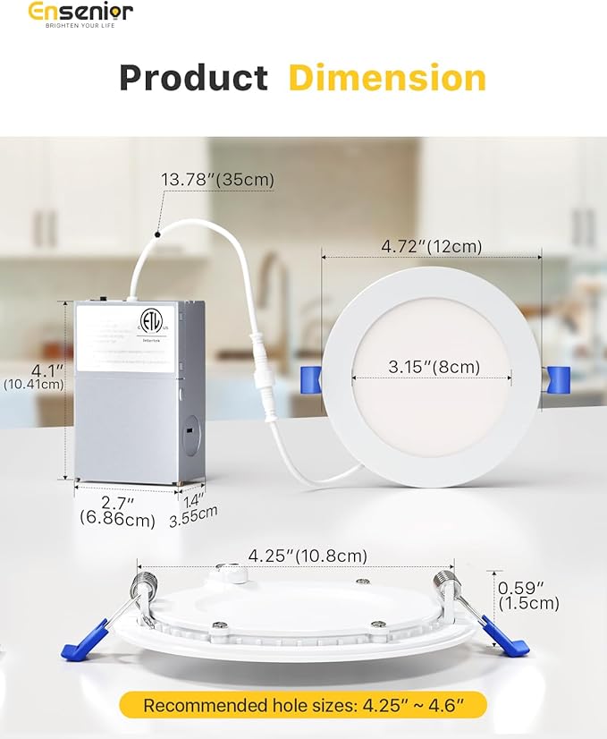 Ensenior 48 Pack 4 Inch LED Recessed Light, Dimmable, 2700K-5000K 5CCT, 750LM High Brightness, 9W 120V, Damp Rated, Ultra-Thin Canless Wafer Ceiling Light - ETL & FCC & IC