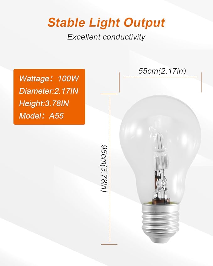 A55 E27 Halogen Bulb 10 Pack 220V 2700K 96 * 55mm 100W Clear Glass Lamps Fit for Use in Home or Shops and Offices