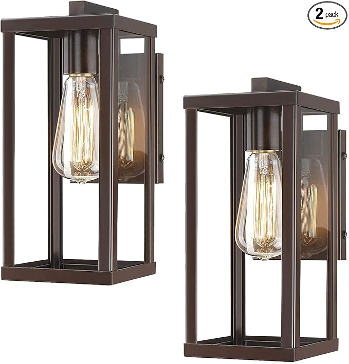 Outdoor Wall Lantern, Exterior Wall Mount Lights, Outdoor Wall Sconces, Wall Lighting Fixture, Outdoor Wall Lantern, Wall Lamp in Oil Rubbed Finish with Clear Glass (ORB, 2 Pack)