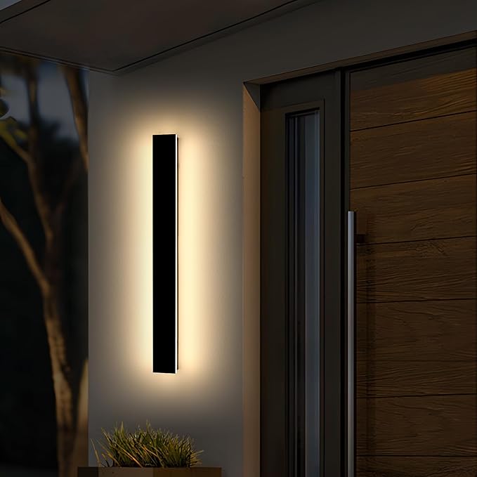 Modern Outdoor Wall Light, 39inch Exterior Wall Sconces, 3000K Warm White Light, Black Minimalist Style, White Acrylic Panel, IP65 Long Garage Lighting Fixtures for Gardens, Front Porch