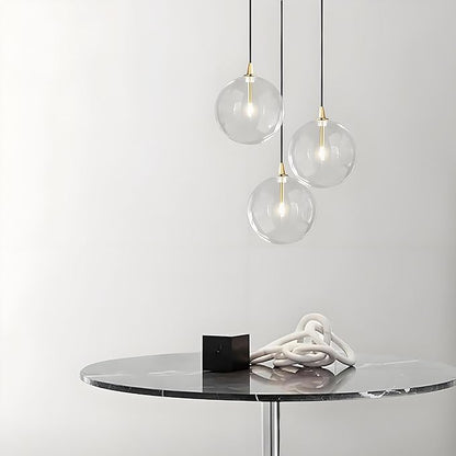 Minimalist Transparent Glass Ball Pendant Light in Gold Finish, Height Adjustable G4 LED Ceiling Haning Light for Dining Room & Living Room (20CM)