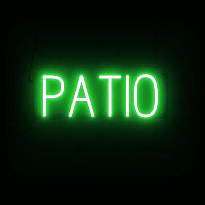 SpellBrite PATIO Sign | Location-Related Sign with Neon Look, Green LED Light Source | 18.3" x 6.3"