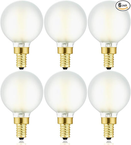 Leools E12 Frosted LED Bulbs, 40W Candelabra Dimmable Chandelier Light Bulbs 2700K Warm White G16.5 4W E12 g50 Vintage Globe LED Filament Edison Candle Bulb with Decorative 6Pack