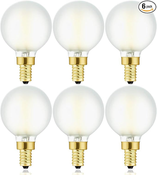 Leools E12 Frosted LED Bulbs, 40W Candelabra Dimmable Chandelier Light Bulbs 2700K Warm White G16.5 4W E12 g50 Vintage Globe LED Filament Edison Candle Bulb with Decorative 6Pack