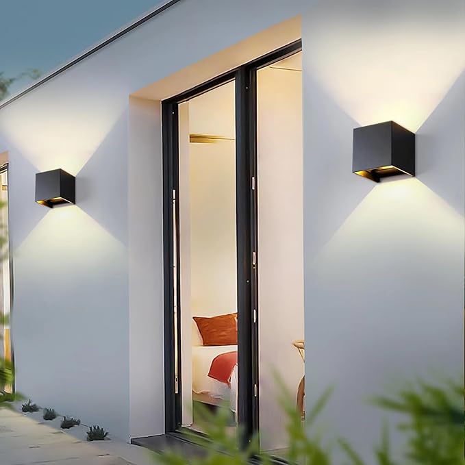 Wrasse 2Pack Outdoor Wall Mounted Lights 20W 2000LM Wall Proch Sconce 3000K Black Exterior Light Fixture 120v Up Down Modern Cube Lamp for Outdoor Sconces Lighting House Front Door Outside