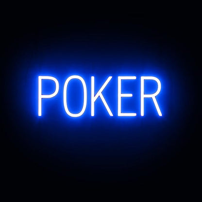 SpellBrite POKER Sign | Gaming-Related Sign with Neon Look, Blue LED Light Source | 20.1" x 6.3"