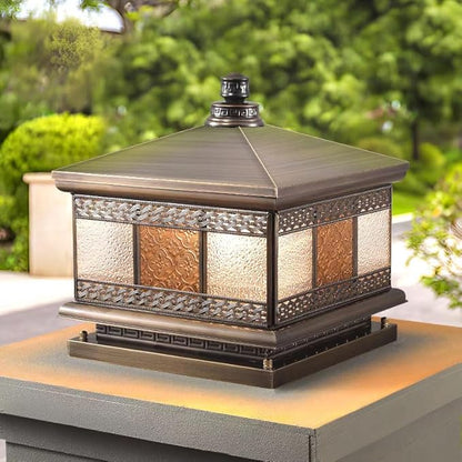All Copper Steel Glass Outdoor Post lights, Waterproof Pillar Light, Vintage Patio Lawn Column Lamp,outdoor column lights,Deck Lights, Lantern Fence Lamp Fixture E26 Base (Flower glass, 16X16IN)