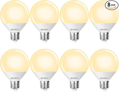 BUBO Vanity Light Bulbs for Bathroom Over Mirror, 60 Watt Equivalent, Soft White 2700K, 7W G25 Globe Light Bulb 800 Lumens, Round Bulb with E26 Medium Base, Non-Dimmable, 8 Pack