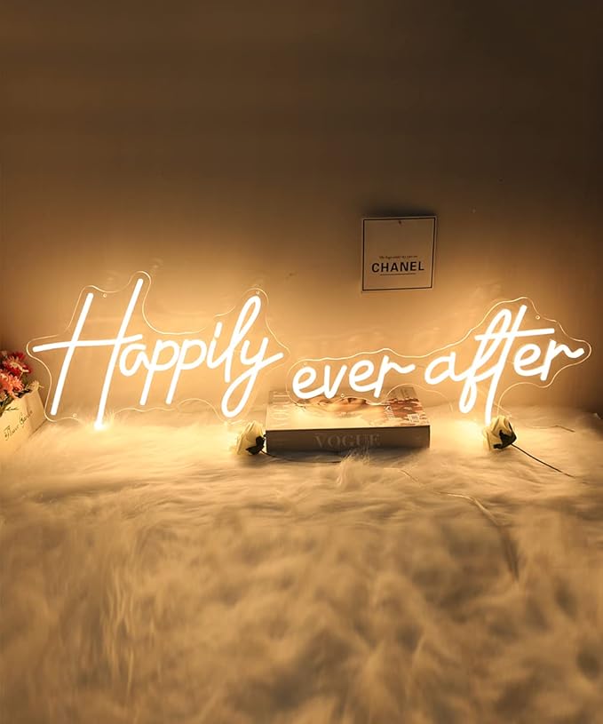 Happily Ever After Neon Sign Large, 38.4 Inch Neon Light Sign Art Decorative with Dimmer for Engagement,Birthday,Wedding,Gift for Girl,Home Wall Decor,Living Room Decor