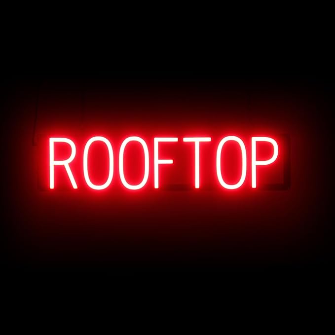 SpellBrite ROOFTOP Sign | Location-Related Sign with Neon Look, Red LED Light Source | 27.8" x 6.3"