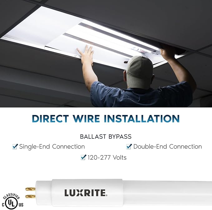 LUXRITE 30-Pack 4FT T5 LED Tube Lights, Type B, 24W=54W, 4 Colors 3500K | 4000K | 5000K | 6500K, 45.79", Single and Double End Powered, Ballast Bypass, 3200LM, F54T5 Fluorescent Replacement, UL, DLC