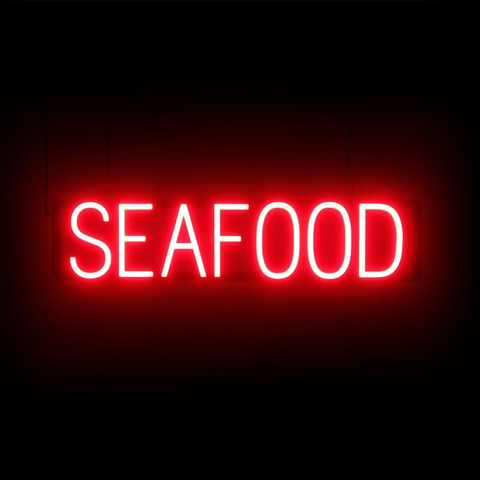 SpellBrite SEAFOOD Sign | Restaurant-Related Sign with Neon Look, Red LED Light | 28.0" x 6.3"