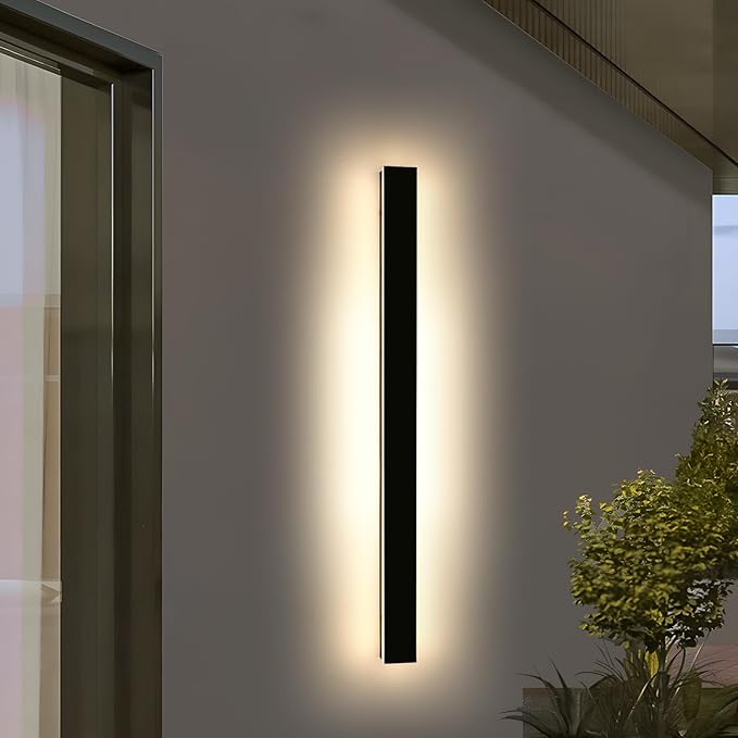 59inch Modern Outdoor Wall Lights, Outside Linear Wall Light, 3 Color Lights 3000K/4500K/6000K, IP65 Waterproof, Frosted Acrylic, Black Exterior Wall Sconce for Porch Doorway Patio Garage Garden
