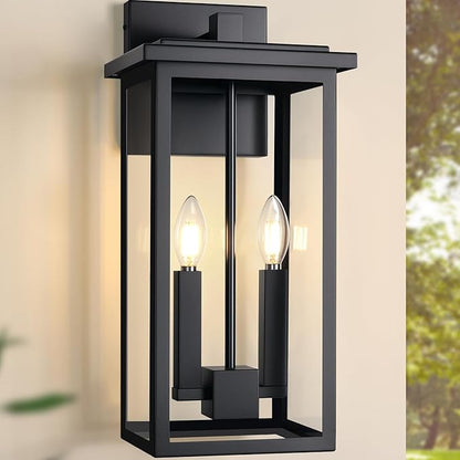 Large Outdoor Porch Light Outdoor Wall Lantern Sconce Black Exterior Light Fixtures Waterproof Outside Lights For House,Garage,Carriage Lights Exterior Porch With Thick Clear Glass, E12 Socket