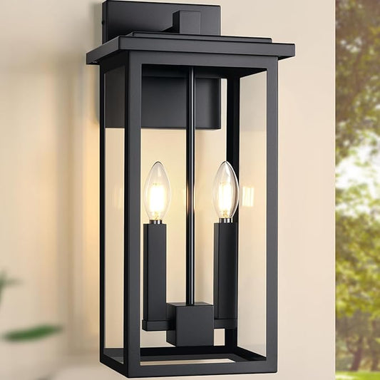 Large Outdoor Porch Light Outdoor Wall Lantern Sconce Black Exterior Light Fixtures Waterproof Outside Lights For House,Garage,Carriage Lights Exterior Porch With Thick Clear Glass, E12 Socket