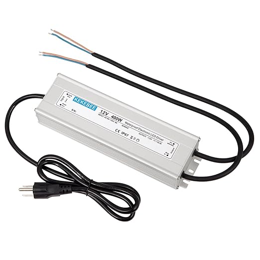 LED Driver 12V400W Waterproof Power Transformer 90-130V AC to DC 12V33.3A Switching Power Supply IP67 with 3-pin Plug Suitable for Indoor and Outdoor LED Lighting and Any 12V DC LED