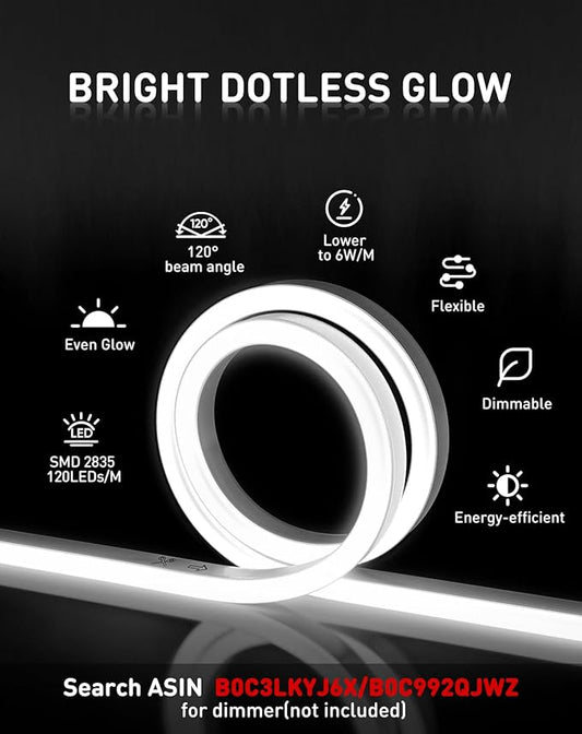 Shine Decor LED Rope Lights AC 120V, Connectable & Cuttable Dotless 120LEDs/M Eco Neon Strip Lighting, ETL IP65 Waterproof & Weather-Resistant for Home Commercial, 8x16mm, 6000K Cool White, 50FT