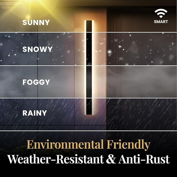𝗠𝗢𝗗 𝗟𝗜𝗚𝗛𝗧𝗜𝗡𝗚 Waterproof Outdoor Wall Light with Smart Home App, Wi-Fi/Bluetooth, Adjust 3000K-6000K & Brightness, LED Long Porch Lights with App Control, 1-Pack (79" | Smart Home)