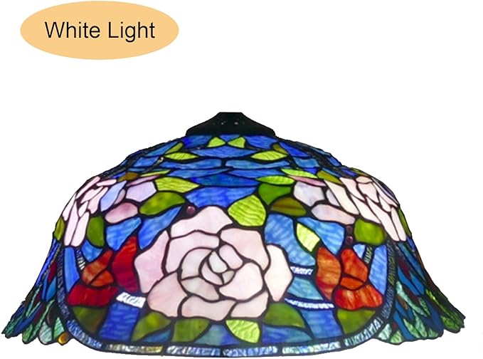 18-Inch Large Tiffany Lamp Shade Replacement, Only Vintage Stained Glass Rose Peacock Hat Lampshades fit for Table Lamps Floor Lamps Desk Bedside Reading Lighting,Rose