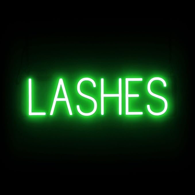 SpellBrite LASHES Sign | Beauty-Related Sign with Neon Look, Green LED Light Source | 23.8" x 6.3"