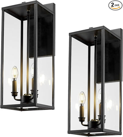 Bestshared Outdoor Wall Lantern Light, 24 Inch Tall Large Wall Sconce Clear Glass, Anti-Rust Modern Black Outside Lantern Lamp for House Front Porch Doorway Patio