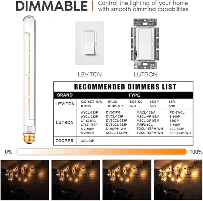 XININSUN T300 Led Bulb, 11.8 Inch Long Tubular Led Light Bulbs, 100Watt Equivalent, 1000lm, Dimmable, Clear Glass, E26 10W T10 LED Edison Tube Lamp Bulb,4 Pack. (6W=60W 2700K)