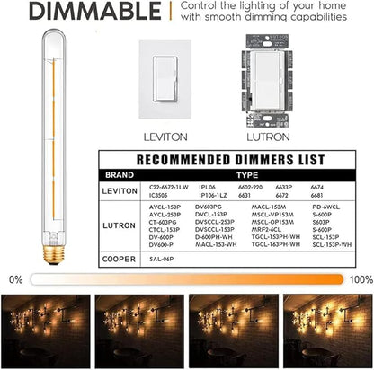 XININSUN T300 Led Bulb, 11.8 Inch Long Tubular Led Light Bulbs, 100Watt Equivalent, 1000lm, Dimmable, Clear Glass, E26 10W T10 LED Edison Tube Lamp Bulb,4 Pack. (6W=60W 2700K)