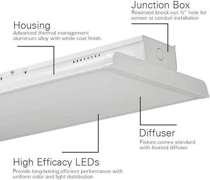 Konlite 4FT Linear LED Highbay Light - Pack of Two - 225W - 30600LM - 1-10V dimmable - 5000K Daylight White - UL and DLC Listed - Replaces 6-8 Lamp Fluorescent T5 Fixture