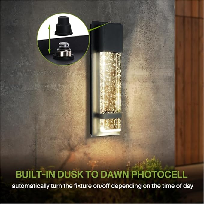 ASD LED 13" Bubble Glass Wall Light Fixture, Outdoor Dusk to Dawn Sconce | 3CCT, Waterproof, Photocell, ETL Listed | 12W 500LM 3000-5000K 120V | Exterior Lantern, Porch Lighting | Black