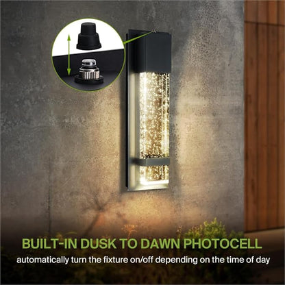 ASD LED 13" Bubble Glass Wall Light Fixture, Outdoor Dusk to Dawn Sconce | 3CCT, Waterproof, Photocell, ETL Listed | 12W 500LM 3000-5000K 120V | Exterior Lantern, Porch Lighting | Black, 2 Pack