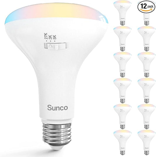 Sunco 12 Pack BR30 Light Bulbs LED, Recessed Can Light Bulbs, Indoor Flood Bulb, 850 LM, 11W (65W Equivalent), Selectable CCT 2700K/3000K/5000K, Dimmable, E26 Base, for Home, Kitchen, Bedroom UL
