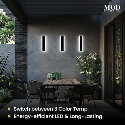 𝗠𝗢𝗗 𝗟𝗜𝗚𝗛𝗧𝗜𝗡𝗚 Haylen | Waterproof Outdoor Wall Light, LED Dimmable with Remote 3000K-6000K, Long Outdoor Porch Lights, Wired Lighting Fixture, Patio Exterior Wall Sconce, 2-Pack (Black, 12")