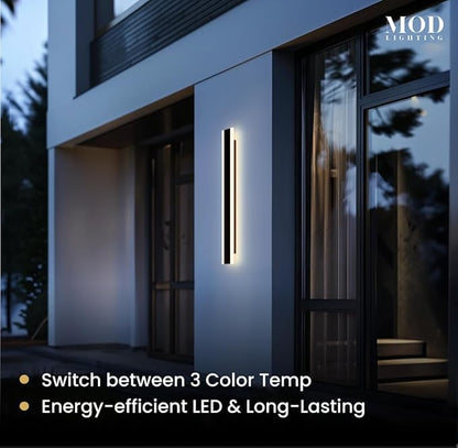 MOD LIGHTING Haylen | Waterproof Outdoor Wall Light, LED Dimmable with Remote 3000K-6000K, Long Outdoor Porch Lights, Wired Lighting Fixture, Patio Exterior Wall Sconce, 1-Pack (Black, 31")
