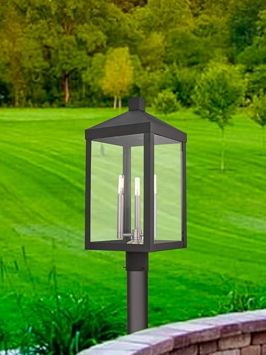 Livex 20586-04 Transitional Three Light Post-Top Lanterm from Nyack Collection in Black Finish, 10.50 inches