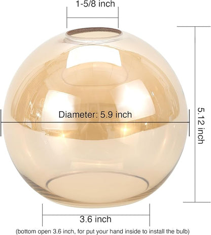 2 Pack Clear Amber Glass Globe Shade Replacement Globe & Cover for Lighting Fixture, 5.9" Diameter, 1-5/8 inch Fitter