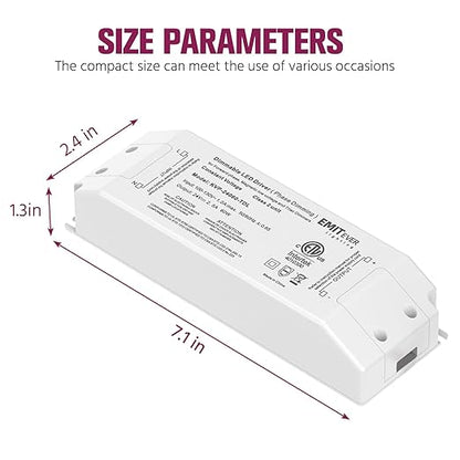 EMITEVER 60W Triac Dimmable Driver,Power Supply,AC 120V to DC 24V Transformer,Compatible with Lutron and Leviton Dimmers,for LED Lighting,Class 2,ETL Certified