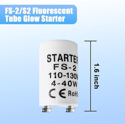 Fluorescent Starter for 4-40 Watt Fluorescent lamp, Compatible with GE Philips Sylvania Fluorescent lamp FS-2 S2, 110V 10 Count