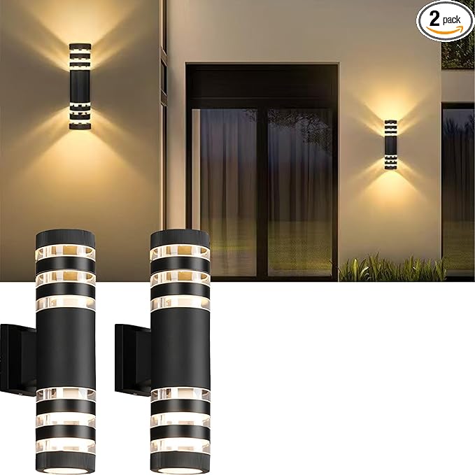 2Pack 15inch LED Cylinder Up & Down Wall Lights,18W Modern Outdoor Wall Light 4000K Day White Aluminum Body Waterproof IP65 LED Exterior Light Fixtures Wall Mount for House Patio Garage Garden