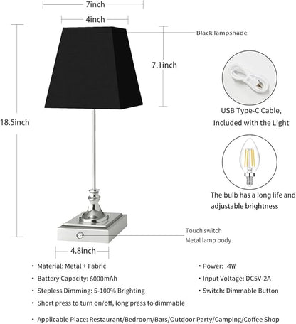 Rechargeable LED Table Lamps with Stepless Touch Control,Light Sliver Cordless Lamp for Living Room&Bedside&Patio&Shower,Small Desk Lamp(6000mAH Battery),2 Pack for Home Decor,Best Gifts for Family