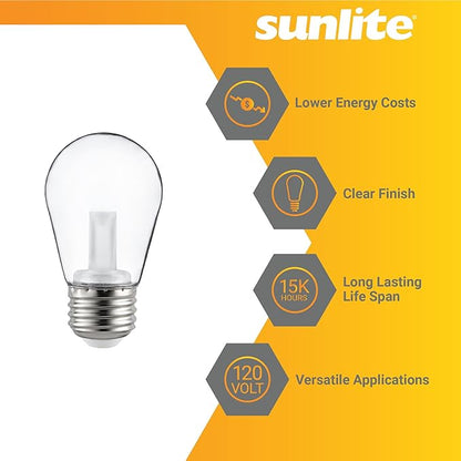 Sunlite 41030-SU LED S14 String Light Bulb, 1 Watt (10W Equivalent), 50 Lumens, Medium Base (E26), Non-Dimmable, ETL Listed, 2700K Soft White, Clear, 12 Count