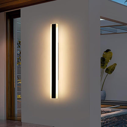 Outside Modern Wall Light, 47inch Outdoor LED Wall Lights, Minimalist Long Strip Wall Sconces, 3000K Warm White, IP65 Waterproof, Black Porch Lighting for Garden, Garage, House, Yard