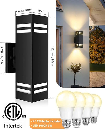 SHIMR Dusk to Dawn Outdoor Lighting 2 Pack, Modern Exterior Lighting Fixtures Wall Mount ETL Listed, Aluminum Anti-Rust Outdoor Sconce Up and Down Outside Lights for House Porch, LED Bulbs Include