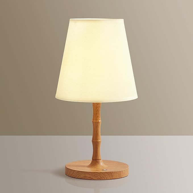 Table Lamp Cordless Bedside Desk Lamp,Rechargeable Battery Operated Lamps for Bedroom Night Stands,3 Colors Touch Dimmable Small Table Kitchen Lamps,4000mAh LED Wood Grain(Fabric Shade)