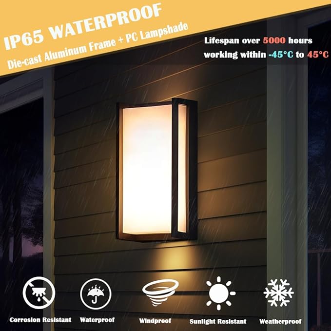 Modern Outdoor Light Fixtures, IP65 Waterproof Front Porch Light fixtures, 3-Color Temperature Wall Sconce, 18W Outdoor Wall Lights for House Front Door Garage Walkway Backyard Garden