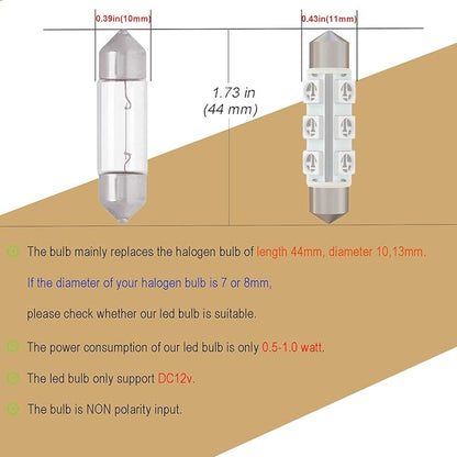360 deg 44mm DC 12V 569 578 Festoon LED Car Bulb Red, 212-2 LED Bulbs for Automotive Interior Door Cargo Lights Non Polarity(Pack 12)